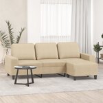 vidaXL Canapé à 3 places avec repose-pieds Crème 180 cm Tissu