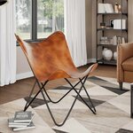 vidaXL Chaise papillon Marron Cuir véritable