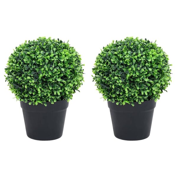 vidaXL Plantes de buis artificiel 2 Pièces avec pots Boule Vert 37 cm