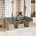 Ensemble de Canapé de Jardin 10 pièces avec Coussins Beige Poly Rattan