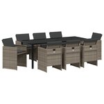 vidaXL Ensemble de Salle à Manger de Jardin de 9 pièces avec Coussins Gris Poly Rattan