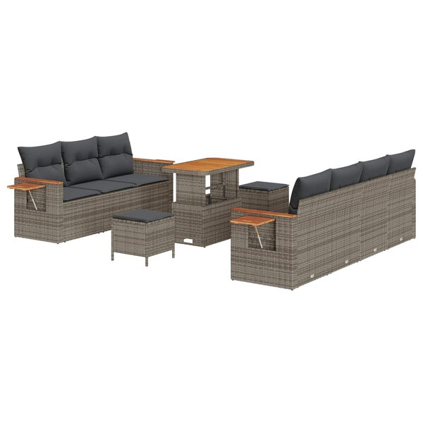 vidaXL Ensemble de canapé de jardin 10 Pièces Gris polyrotin