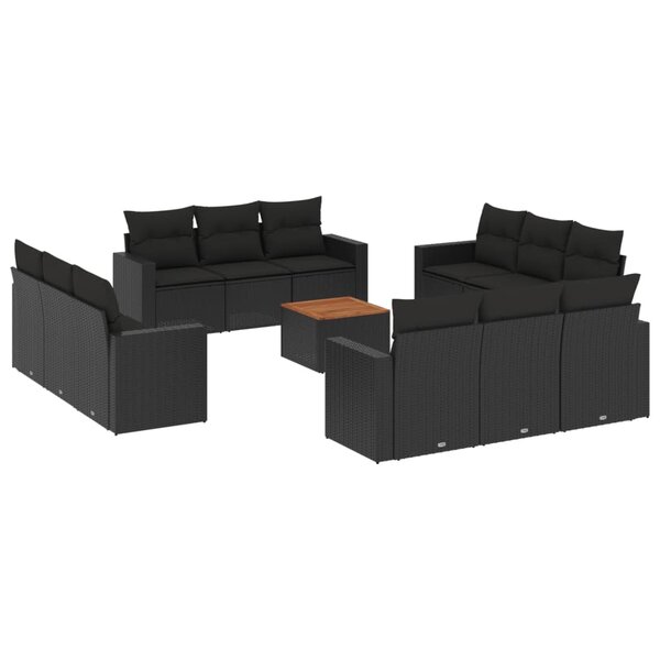 vidaXL Salon de jardin avec coussins 13 Pièces noir résine tressée