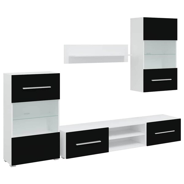vidaXL Meuble TV mural 5 pièces avec éclairage LED Noir