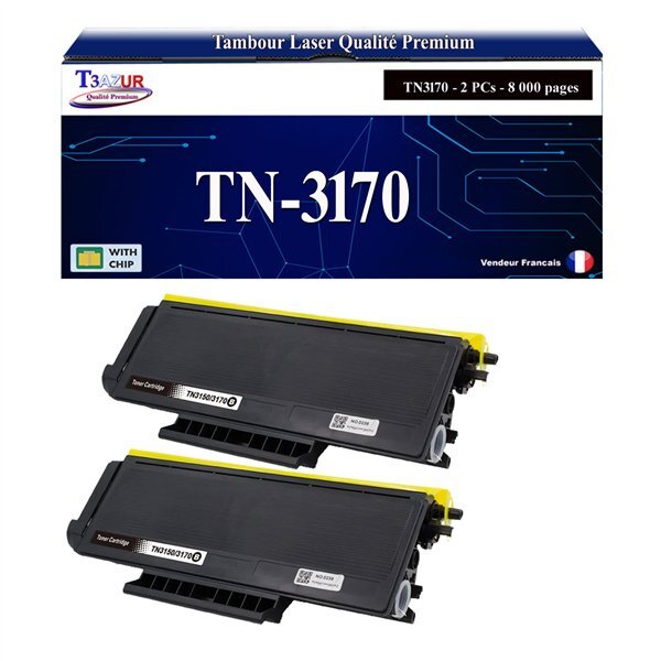 T3AZUR - 2x Toners compatibles avec Brother TN3170 pour Brother HL-5240  HL-5240L  HL-5250DN  HL-5270DN  HL-5280DW Noir - 8 000 pages