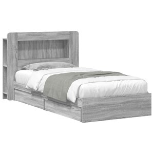 vidaXL Cadre de lit avec rangement avec tiroir Sonoma gris 75 x 190 cm