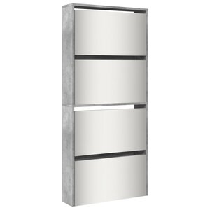 vidaXL Armoire à chaussures et miroir 4 niveaux gris béton 63x17x134cm