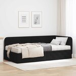 vidaXL Cadre de lit d'angle avec matelas Noir 90 x 200 cm tissu