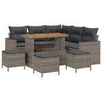 Ensemble de Canapés de Jardin vidaXL 9 Pièces avec Coussins Gris Poly Rattan Acacia