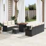 vidaXL Ensemble de canapés de jardin 10 pièces avec coussins noirs en poly rattan et acacia