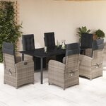 vidaXL Ensemble à manger de jardin et coussins 7 Pièces gris rotin