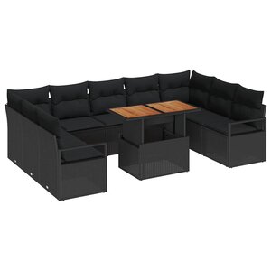 vidaXL Ensemble de canapé de jardin 10 Pièces Noir Poly rotin