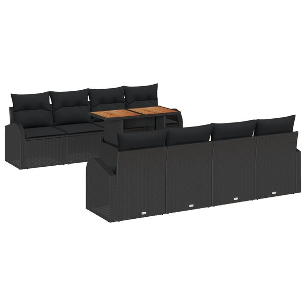 Ensemble de Canapés de Jardin 9 pièces avec Coussins Noir Rattan Poly de vidaXL