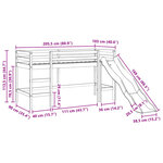 vidaXL Lit mezzanine enfants et rideaux blanc/noir 90x200cm pin massif