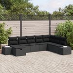 vidaXL Ensemble de canapé de jardin 8 pièces avec coussins en poly rotin noir