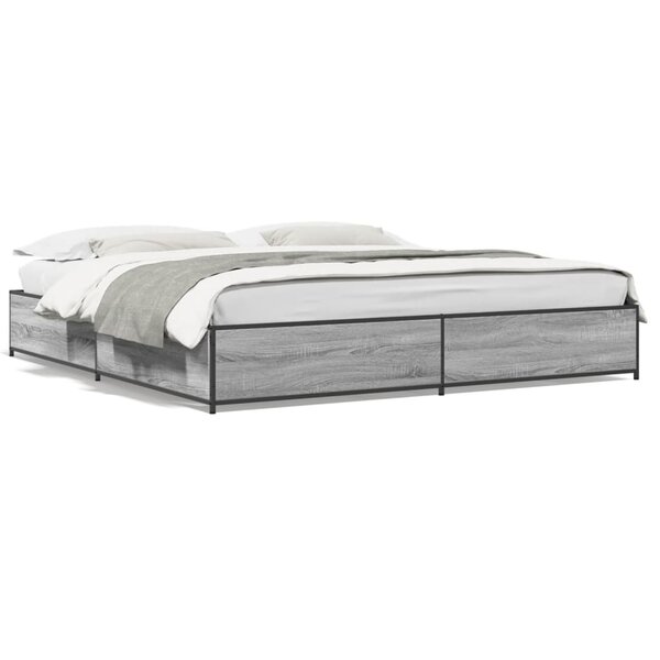 vidaXL Cadre de lit sonoma gris 200x200 cm bois d'ingénierie et métal