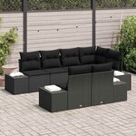 vidaXL Ensemble de canapé de jardin avec coussin 7 Pièces Noir polyrotin