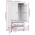 vidaXL Garde-robe avec pieds en métal Blanc 90x55x172 5 cm Bois OSLO