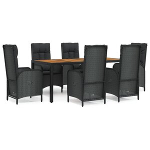 vidaXL Ensemble à manger de jardin coussins 7Pièces Noir Résine tressée