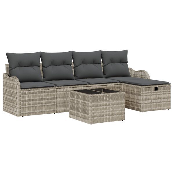 Ensemble de Canapé de Jardin 6 Pièces avec Coussins en Rattan Poly Gris