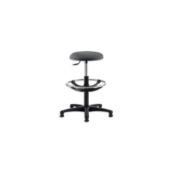 Tabouret grande hauteur sur patins avec repose-pieds dessus skaï noir GÉNÉRIQUE