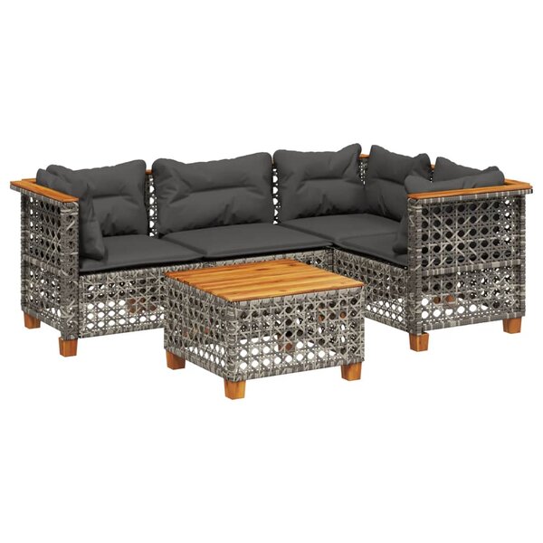 vidaXL Salon de jardin 5 Pièces avec coussins gris résine tressée