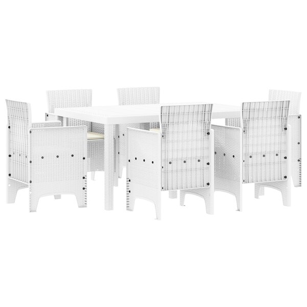 vidaXL Ensemble de Salle à Manger de Jardin de 7 Pièces avec Coussins Blanc Poly Rattan