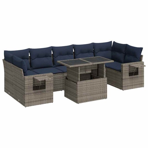 vidaXL Salon de jardin avec coussins 8 Pièces gris résine tressée acacia