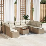 vidaXL Ensemble de canapé de jardin 10 pièces avec coussins beige en poly rotin acacia