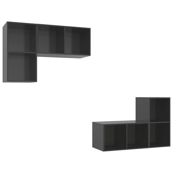 vidaXL Meubles TV muraux 4 Pièces Gris brillant Bois d'ingénierie