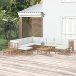 vidaXL Salon de jardin 12 Pièces avec coussins blanc crème bambou