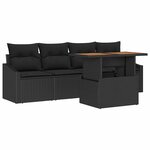 vidaXL Ensemble de canapé de jardin avec coussin 5 Pièces Noir Poly rotin