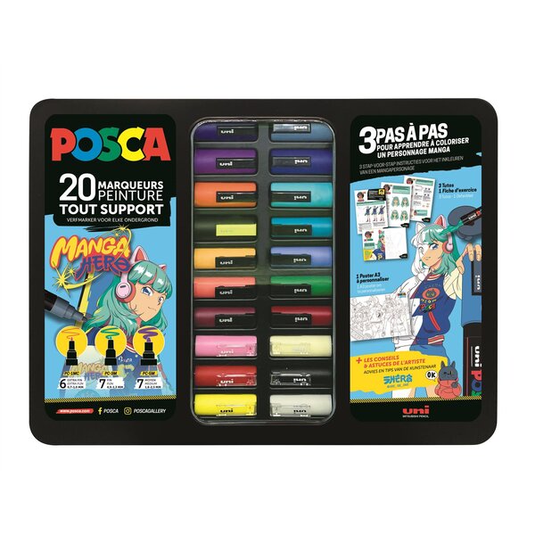 Mallette Métal 20 Marqueurs POSCA Manga Hero Assortis POSCA