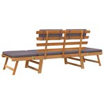 vidaXL Chaise longue avec coussin 2-en-1 190 cm Bois solide d'acacia
