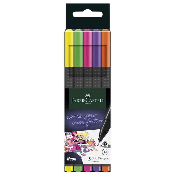 Feutre pointe fine grip finepen fluo  étui de 5 faber-castell