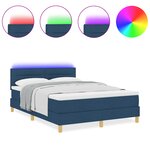 vidaXL Lit Box Spring avec Matelas & Lumière LED Bleu 140x200 cm Tissu