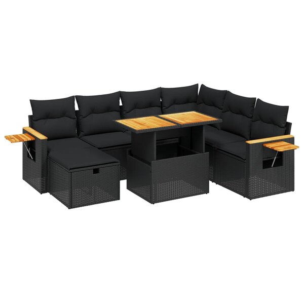 vidaXL Salon de jardin 8 Pièces avec coussins noir résine tressée