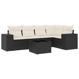 vidaXL Salon de jardin 6 Pièces avec coussins noir résine tressée