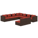 Salon de jardin meuble d'extérieur ensemble de mobilier 9 pièces avec coussins marron résine tressée 02_0018049