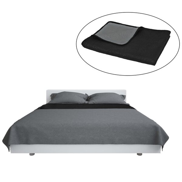 vidaXL Couvre-lit à double face matelassé 230 x 260 cm Gris et noir
