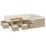 vidaXL Ensemble de canapé de jardin de 13 pièces avec coussins en beige en poly rattan et acacia