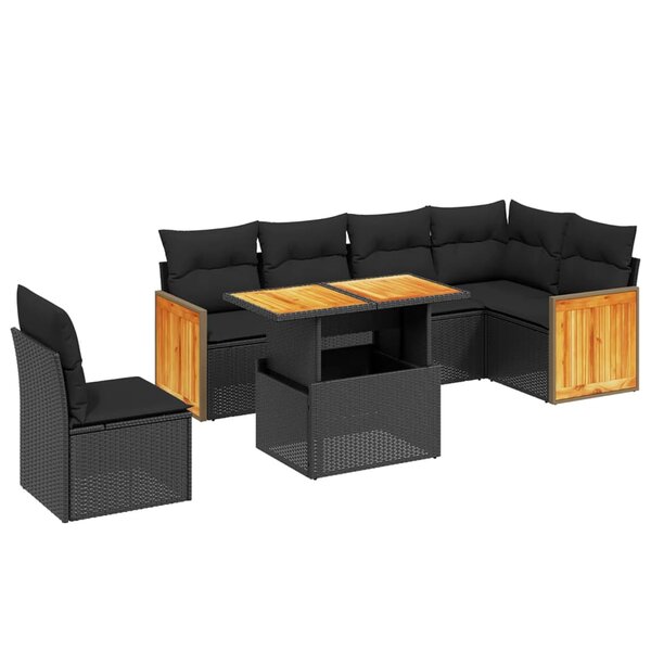 vidaXL Salon de jardin 7 Pièces avec coussins noir résine tressée