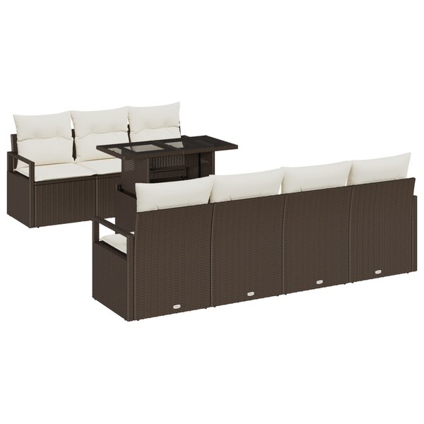 Ensemble de canapé de jardin en 8 pièces avec coussins marron poly rotin