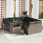 vidaXL Ensemble de canapé de jardin en 9 pièces avec coussins gris poly rotin