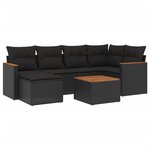 vidaXL Salon de jardin 7 Pièces avec coussins noir résine tressée