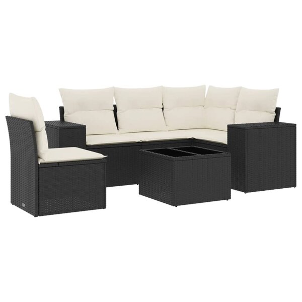 vidaXL Salon de jardin 6 Pièces avec coussins noir résine tressée
