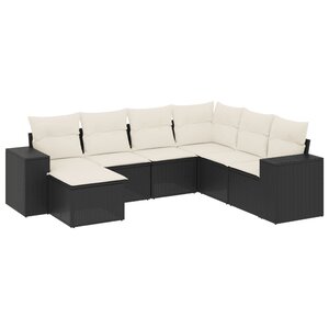 vidaXL Salon de jardin 7 Pièces avec coussins noir résine tressée