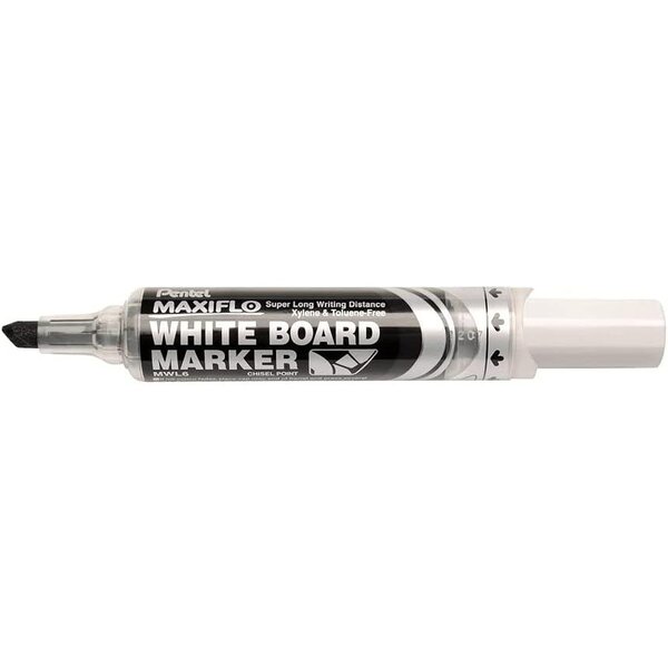 Marqueur tableaux blancs maxiflo  pointe biseautée large  noir x 12 pentel