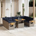 vidaXL Salon de jardin 11 Pièces avec coussins gris résine tressée