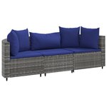 vidaXL Salon de jardin avec coussins 3 Pièces gris résine tressée